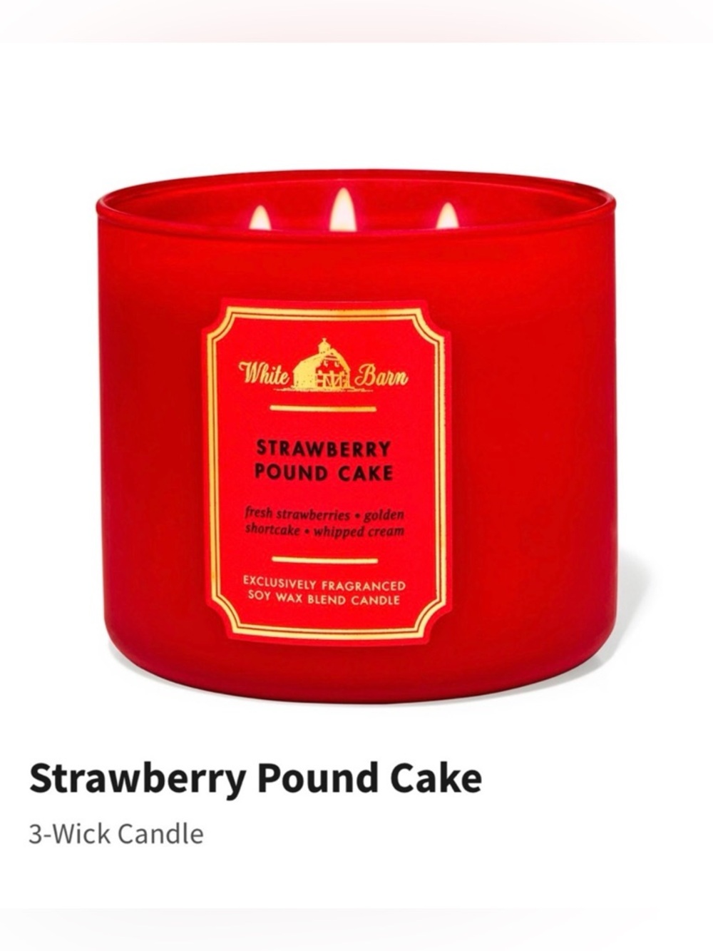 NIB White Barn “Strawberry Pound Cake” 3-Wick Candle w Decorative Metal Lid